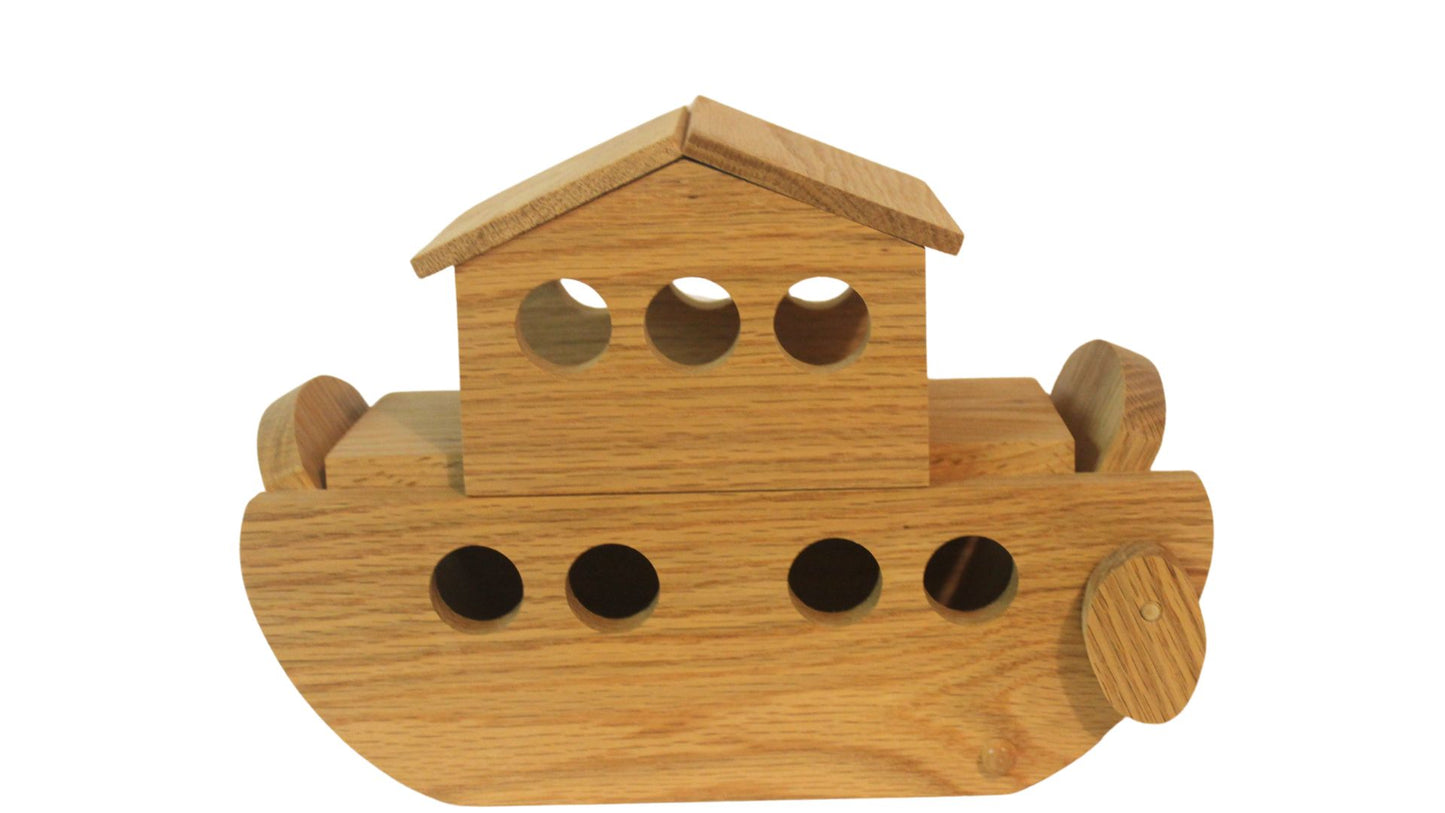 Wooden Noah's Ark Toy with 9 Pairs of Animals, Removable Deck, Raising and Lowering Entrance Ramp