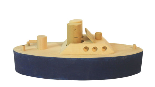 Toy Wood Police Boat with Two Removable Figures (Indoor Use Only, Not Made to Float)