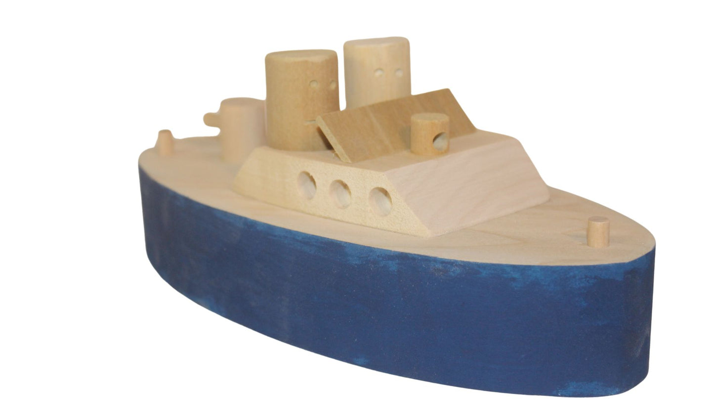 Toy Wood Police Boat with Two Removable Figures (Indoor Use Only, Not Made to Float)