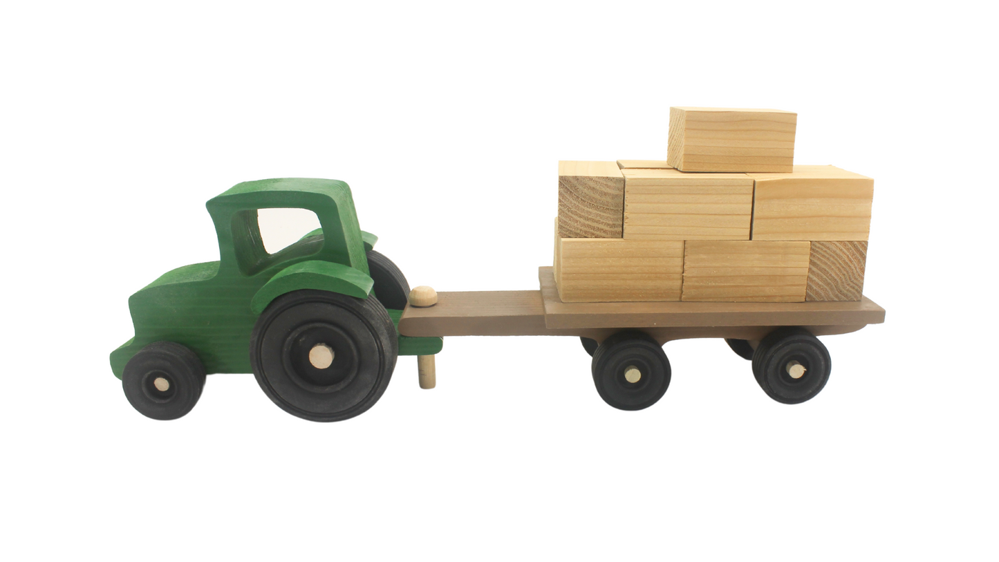 Wooden Toy Farm Set: Tractor, Wagon, Animals, and Fence
