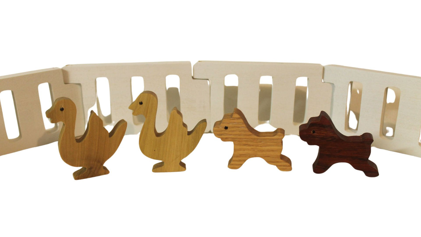 Wooden Toy Farm Set: Tractor, Wagon, Animals, and Fence