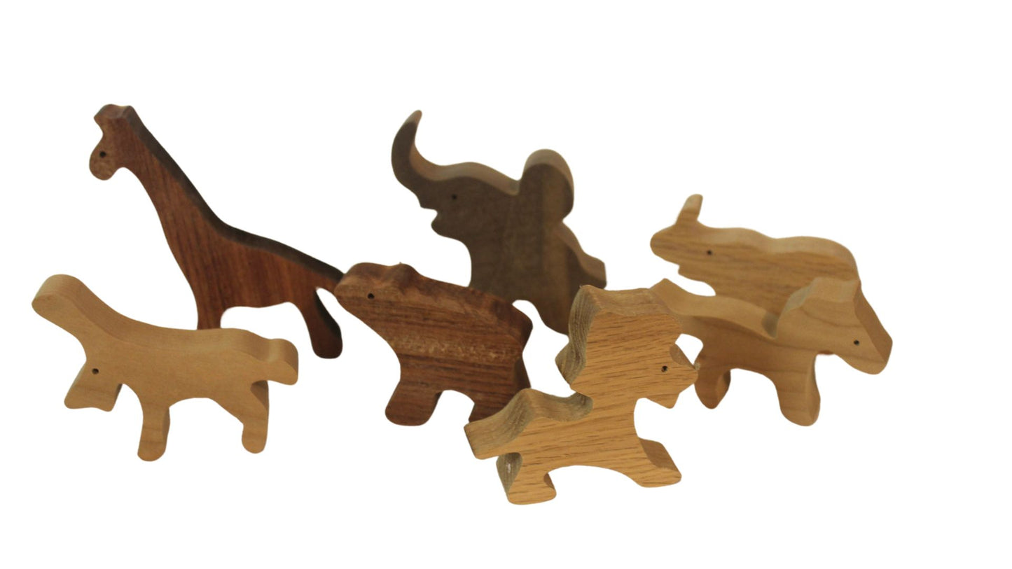 Handcrafted Wooden Toy Safari Set Includes Vehicle, Figures, Cage, and Animals