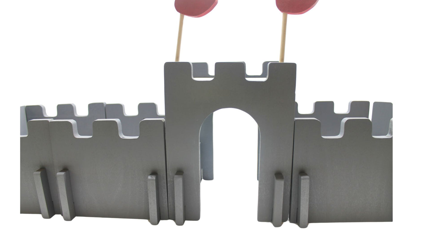 Wood Toy Castle with Take-Apart Walls, Dragons, Knights, Horses, and a Royal Family