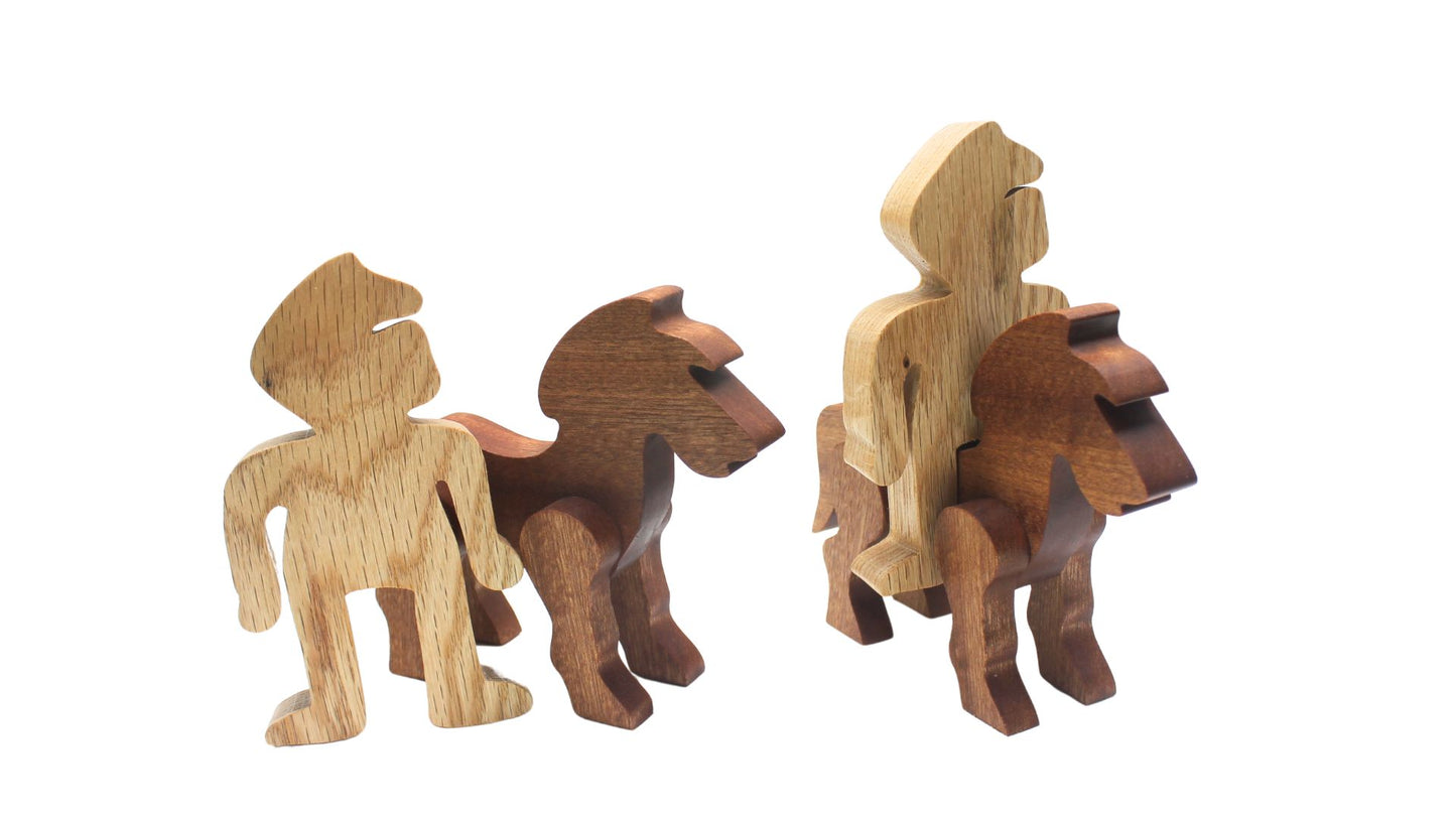 Wood Toy Castle with Take-Apart Walls, Dragons, Knights, Horses, and a Royal Family