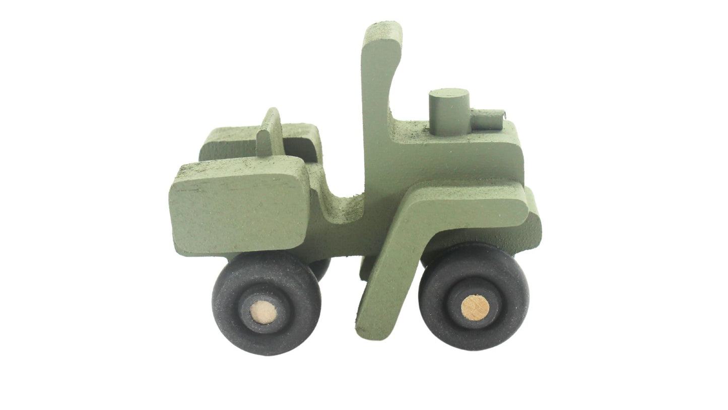 Miniature Wooden Toy Army Vehicle Set Includes a Jeep, Truck, and Tank