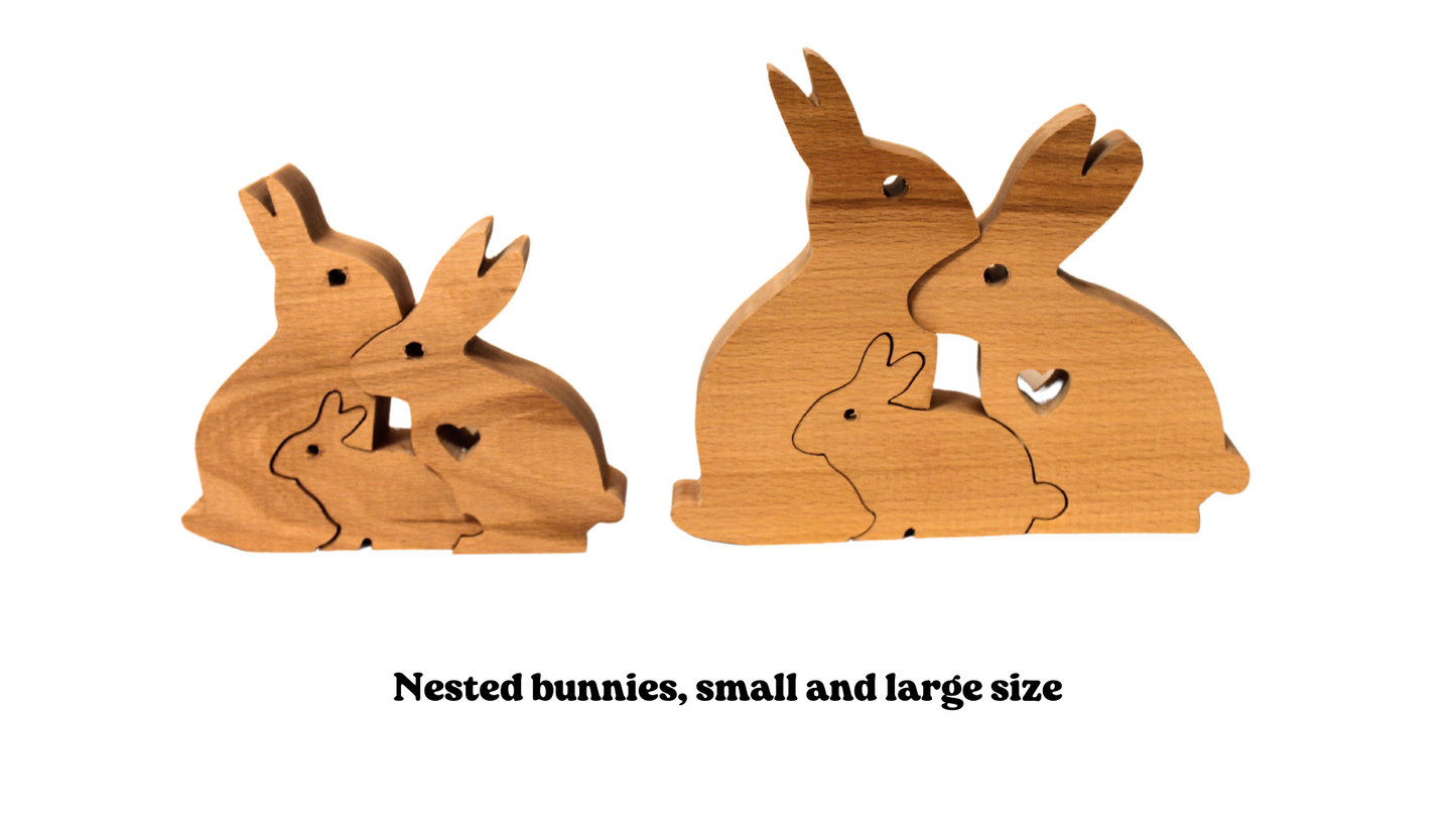 Nested bunnies handcrafted from beech